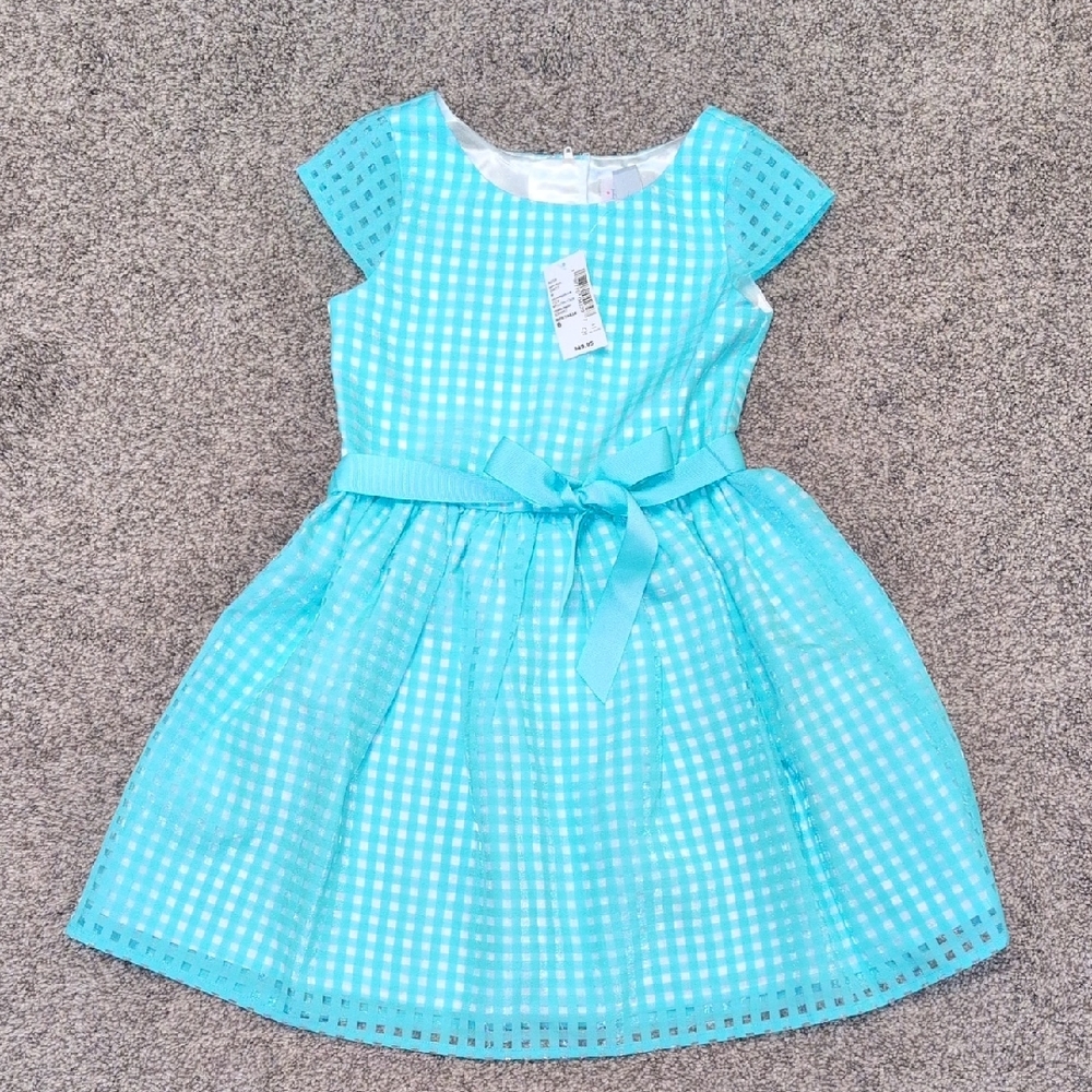 Shimmering Chiffon Aqua Gingham Kids Dress 6